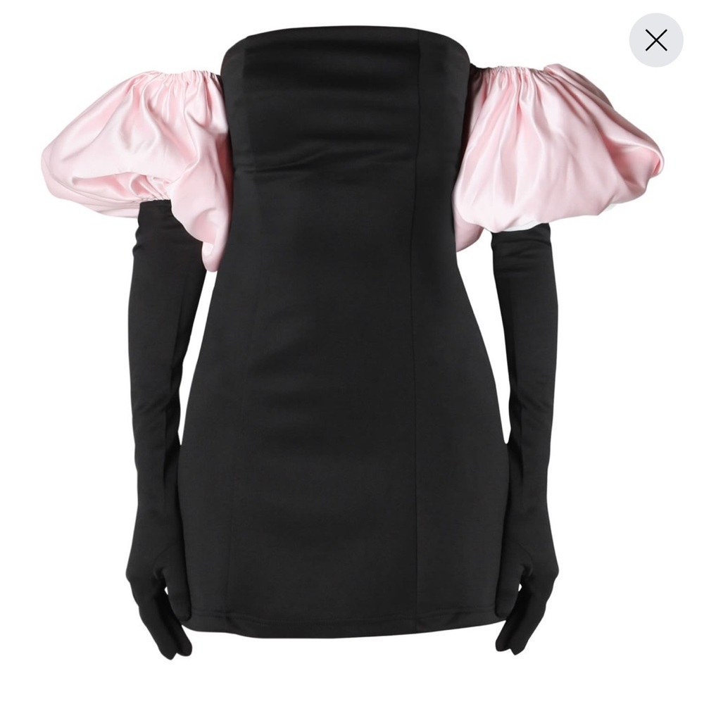 BLACK SCUBA CUPID DRESS, GLOVES & PINK PUFFS